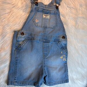 Oshkosh B’gosh Flower Embroidery Denim Overalls Toddler Girl Size 4T